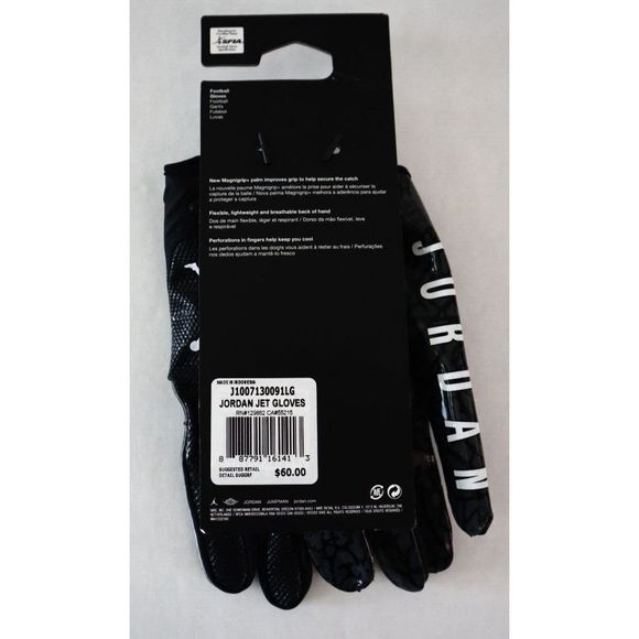 Nike J1007130091LG Men's Sz Large Black Jordan Jet Football Gloves $60 - Picture 2 of 4